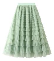 N-F3723-Saia Longa Feminina Camada Tule Lisa Festa Presente Tipo Bolo Disponível em várias cores