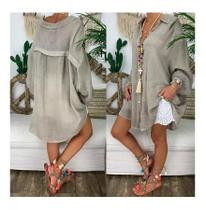 N-H0901-Camisa Vestido Saída Blusa Maxi Camisão Praia Plus Size K1