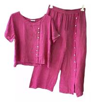 N-H2910-Conjunto Plus Size Solto Largo Comfy Blusa Camisão Chique Pantacourt