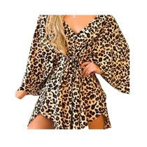 N-I0103-Camisão Blusão Vestido Saída Praia Print Animal Onça P.size