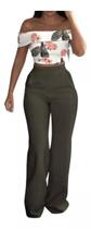 N-I0305-Conjunto Feminino Top Cropped Calça Elegante Estampada 128s