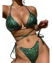 N-J0309-Bikini Biquíni Bojo Amarração Pérola Brilho Lançamento 471p