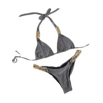 N-J1506-Bikini Biquini Feminino Brilhante Asa Delta Brilho Decote Praia Praiano Moderno Liso 5AG0211