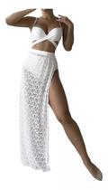 N-J2601-Bikini Biquíni Hot Pants Saída De Praia Branco Luxo 87m
