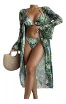 N-J2603-Bikini Biquíni Saída De Praia Estampada Folhagem Luxo 90m