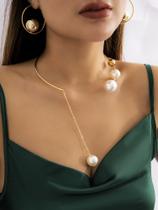 N-L02-L4001-Conjunto Feminino Colar e Brinco Pérola Dourado Gravatinha Festa Formatura Casal Música Festival N-L02-L4001-Conjunto Feminino Colar e Brinco Pérola Dourado Gravatinha Festa Formatura Casal Música Festival