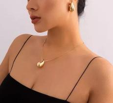 N-L0287-Colar Bijuteria Festa Luxo Gota Dágua Brinco Conjunto Jl560
