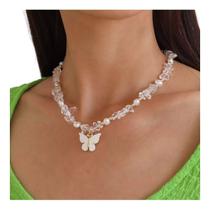 N-L0387-Colar Bijuteria Festa Luxo Pedraria Borboleta Pingente M2835