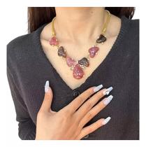 N-L0904-Colar Gota Grande Colorido Festa Elegante Chique