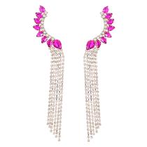 N-L1922-Brinco Feminino Longo Ear Cuff Strass Zirconia Franja Luxo Festa Noiva Formatura Namorada Debutante Presente N-L1922-Brinco Feminino Longo Ear Cuff Strass Zirconia Franja Luxo Festa Noiva Formatura Namorada Debutante Presente