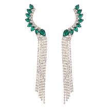 N-L1922-Brinco Feminino Longo Ear Cuff Strass Zirconia Franja Luxo Festa Noiva Formatura Namorada Debutante Presente