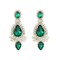 N-L1947-Brinco Feminino Gota Verde Esmeralda Grande Strass Zirconia Festa Noiva Formatura Namorada Presente Luxo Brilho