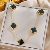 N-L30-L0506-Colar Feminina Choker Aço Inoxidável Trevo Virgínia Madrepérola Antialergico Preto Branco Festa Ano Novo