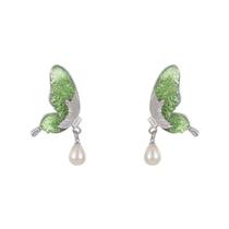 N-L4501-Brinco Bijuteria Festa Luxo Pedraria Borboleta Pérola Ag3101