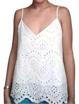 N0106-Blusa Regata Feminina Lese Laise Rechilieu Branca Plus Size