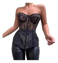 N0115-Espartilho Top Cropped Aro Corselet Corpete Renda Palheta