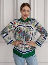 N0134-Camisa Social Luxo Feminina Abotoar Flores Estampada 5j2704