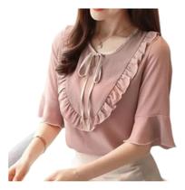 N0138-Blusa Camisa Feminina Babado Social Elegante Laco Princesa