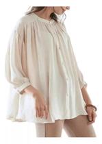 N0169-Blusa Camisa Social Elegante Solta Manga Bufante Franzida