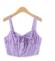 N0201-Blusa Top Cropped Renda Lese Laise Palhetas Balada Laço