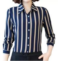 N0208-Camisa Blusa Feminina Elegante Social Estampada Listrada