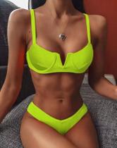 N0255-Bikini Biquíni Bojo Fio Aro V Asa Delta Neon Luxo Lançamento N0255-Bikini Biquíni Bojo Fio Aro V Asa Delta Neon Luxo Lançamento
