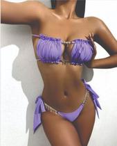 N0256-Biquíni Bikini Fio Dental Asa Delta Brilho Pedraria Luxo