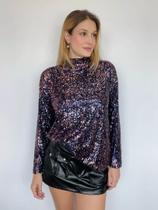 N0327-Blusa Festa Luxo Gola Alta Brilhante Paetê Evento 5j3015 N0327-Blusa Festa Luxo Gola Alta Brilhante Paetê Evento 5j3015