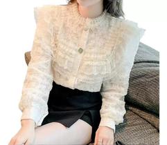 N0334-Camisa Blusa Social Renda Babado Elegante 4s1801 N0334-Camisa Blusa Social Renda Babado Elegante 4s1801