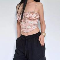 N0367-Blusa Festa Balada Sexy Top Cropped Estampado Floral 28s13