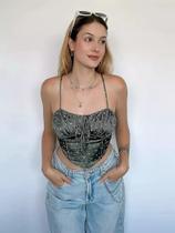 N0367-Blusa Festa Balada Sexy Top Cropped Estampado Floral 28s13