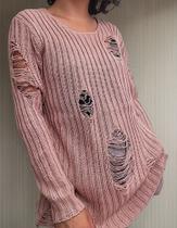 N1081-Blusa De Frio Casaco Tricô Crochê Rasgada Inverno 106k