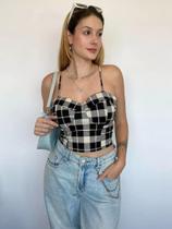 N1085-Blusa Top Cropped Festa Junina Xadrez Alcinha 5j2901 N1085-Blusa Top Cropped Festa Junina Xadrez Alcinha 5j2901