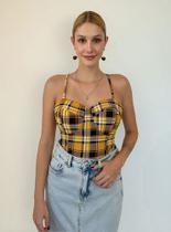 N1085-Blusa Top Cropped Luxo Festa Junina Xadrez Alcinha 5mr1405 - Xumi