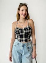 N1085-Blusa Top Cropped Luxo Festa Junina Xadrez Alcinha 5mr1405