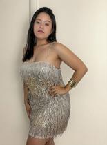 N1107-Vestido Festa Luxo Franjas Paetê Ano Novo Alças Finas 4d1101