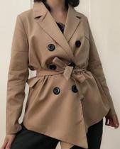 N1136-Blusa De Frio Casaco Sobretudo Acinturado Laço Elegante 416m