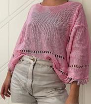 N1166-Blusa Feminina Tricô Manga Longa Franja Inverno Luxo 281r