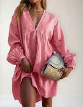 N1179-Camisa Camisão Blusão Vestido Plussize Linho Saída Praia J2