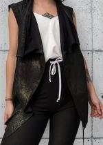 N1240-Colete Feminino Cinto Inverno Elegante Preto Luxo 100q