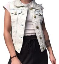 N1250-Colete Feminino Destroyed Jeans Bolsos Estiloso 420r N1250-Colete Feminino Destroyed Jeans Bolsos Estiloso 420r