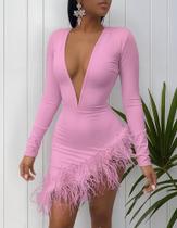 N1262-Vestido Festa Balada Sexy Assimétrico Decote V Pluma Jl855 N1262-Vestido Festa Balada Sexy Assimétrico Decote V Pluma Jl855