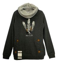 N1276-Casaco Moletom Feminino Bolso Estampa Pena Quentinho 4o0101