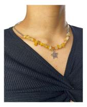 N1332-Colar Bijuteria Festa Luxo Pedras Estrela Espiral 5j2707