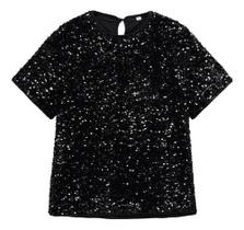 N1446-Blusa Plus Size Preto Paetê Brilho Festa Balada Luxo Carnaval