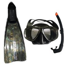 NADADEIRA pé de pato VELOX CAMUFLADO com máscara SeaSUB e respirador snorkel DiveCom Kit de mergulho, apnéia, caça e pesca Sub
