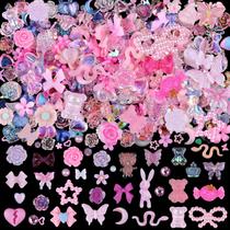 Nail Charms kikonoke 3D Cute 100 unidades Rabbit Butterfly Pink