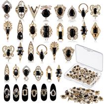 Nail Charms Leelosp 3D Gold Luxury Black Strass x24
