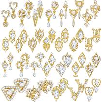 Nail Charms Maitys 52 peças de strass dourado, coração, cristal, gemas