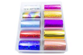 Nail Foil Unhas Colorido Decoração Enfeite, Caixa com 10 Rolos Foil Nail Foil Unhas Colorido Decoração Enfeite, Caixa com 10 Rolos Foil